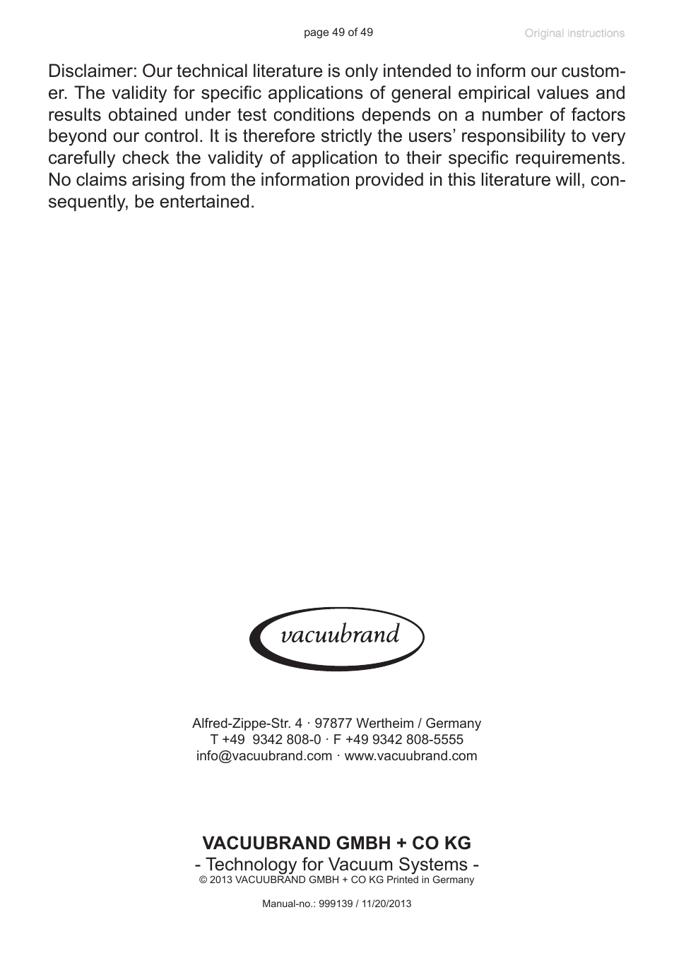 VACUUBRAND RZ 9 User Manual | Page 49 / 49