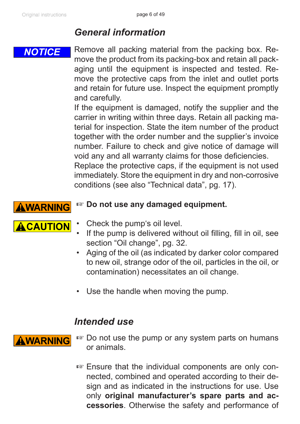 General information, Intended use, Notice | VACUUBRAND RZ 9 User Manual | Page 6 / 49