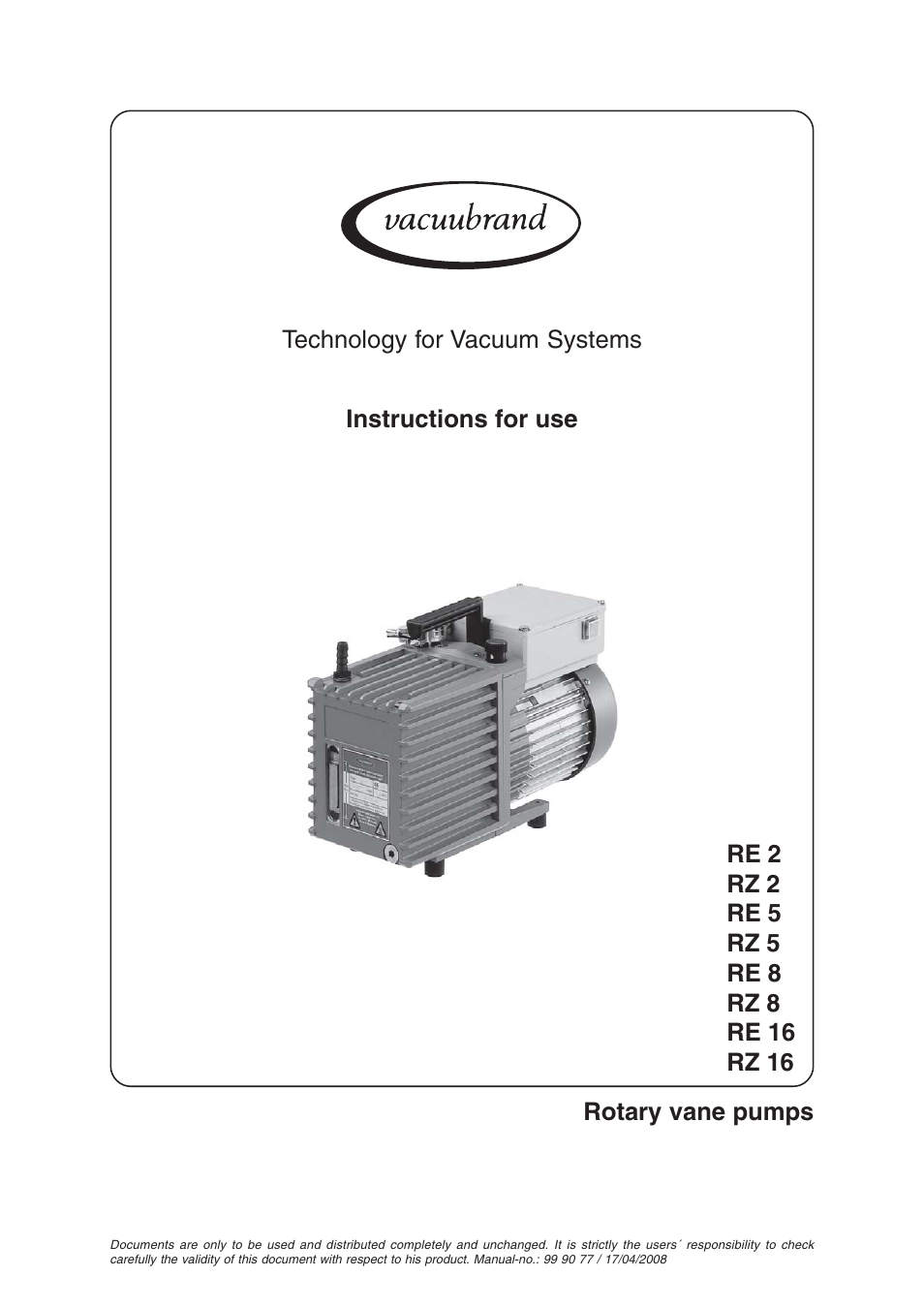 VACUUBRAND RZ 8 User Manual | 20 pages