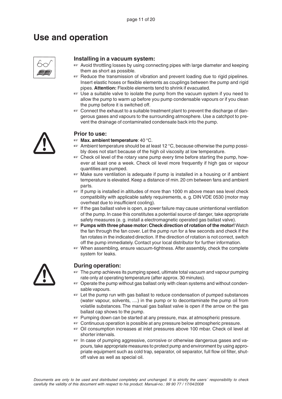 Use and operation | VACUUBRAND RZ 8 User Manual | Page 11 / 20