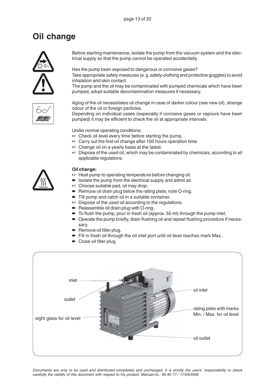 Oil change | VACUUBRAND RZ 8 User Manual | Page 13 / 20
