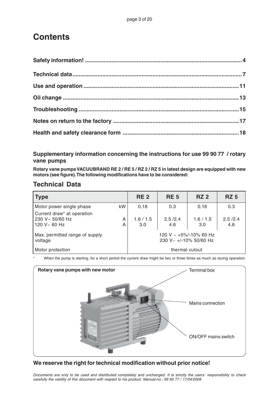 VACUUBRAND RZ 8 User Manual | Page 3 / 20
