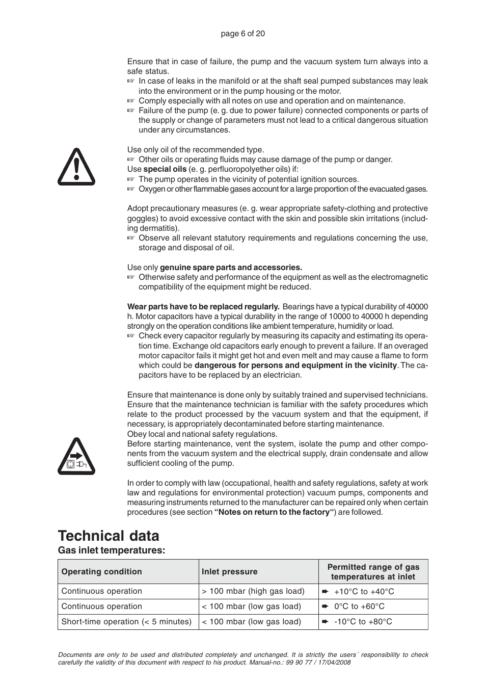 Technical data | VACUUBRAND RZ 8 User Manual | Page 6 / 20