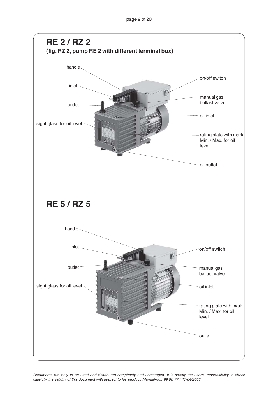 Re 2 / rz 2, Re 5 / rz 5 | VACUUBRAND RZ 8 User Manual | Page 9 / 20