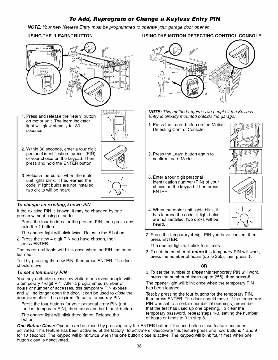 To add, reprogram or change a keyless entry pin | Craftsman 139.53918d User Manual | Page 38 / 79