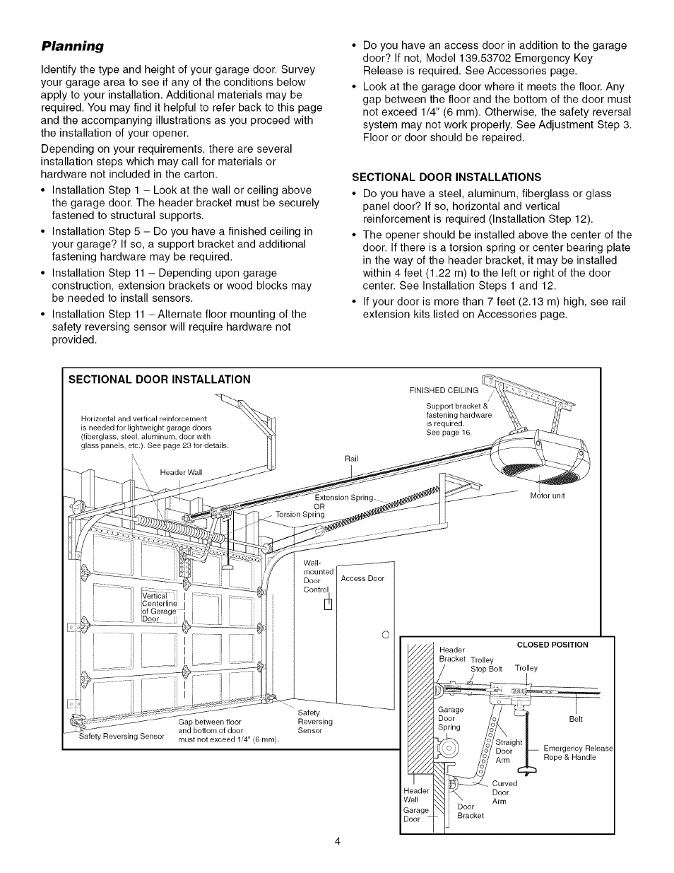 Planning, Sectional door installations, Planning -5 | Craftsman 139.53918d User Manual | Page 4 / 79