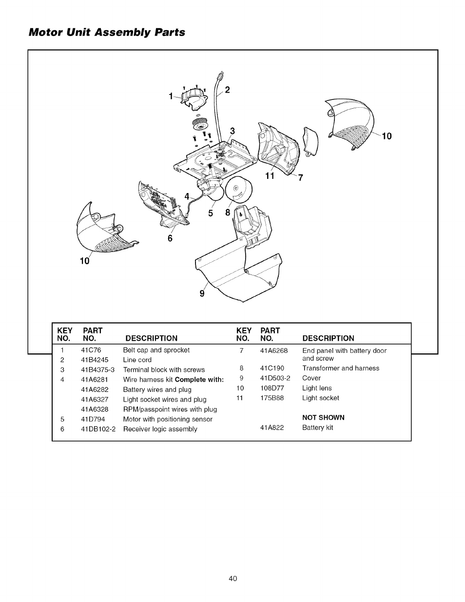 Motor unit assembly parts | Craftsman 139.53918d User Manual | Page 40 / 79