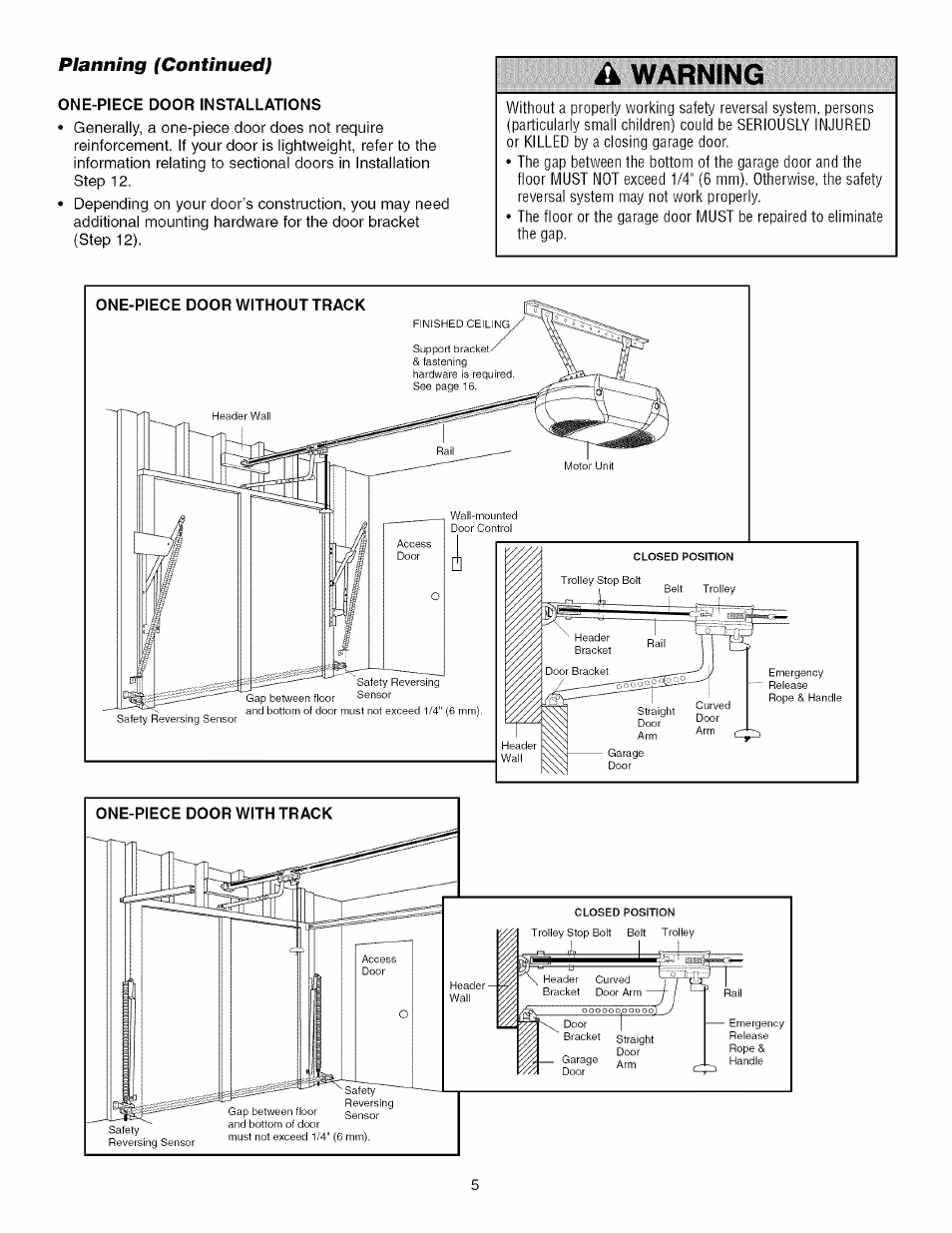 Planning (continued), Warning | Craftsman 139.53918d User Manual | Page 5 / 79