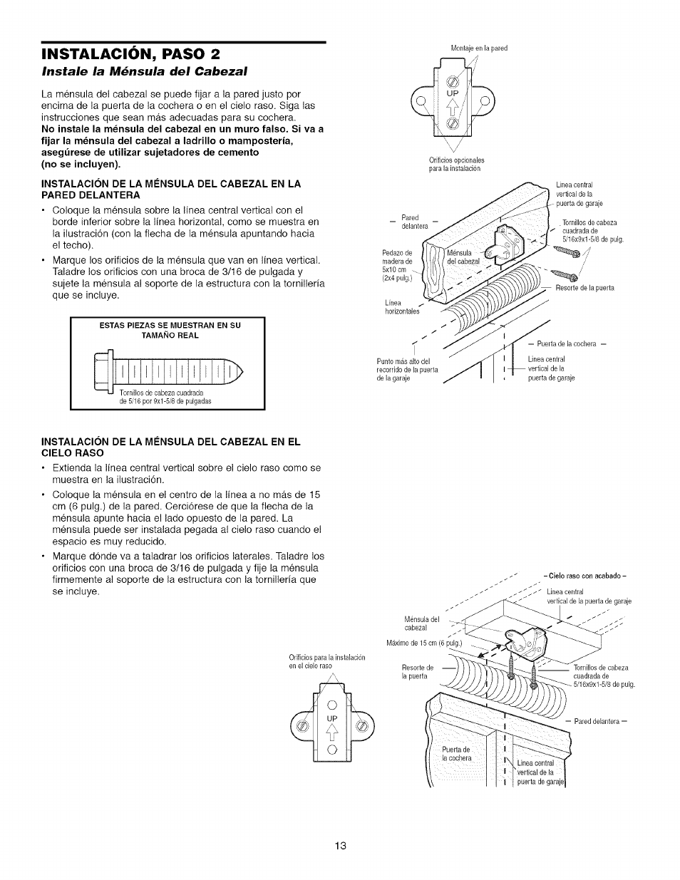 Instalacion, paso 2, Instale la ménsula del cabezal | Craftsman 139.53918d User Manual | Page 52 / 79