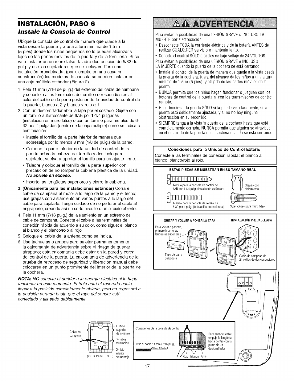 Instalación, paso 6, Instale la consola de control, Àdvertëncià | Гштштшятш | Craftsman 139.53918d User Manual | Page 56 / 79