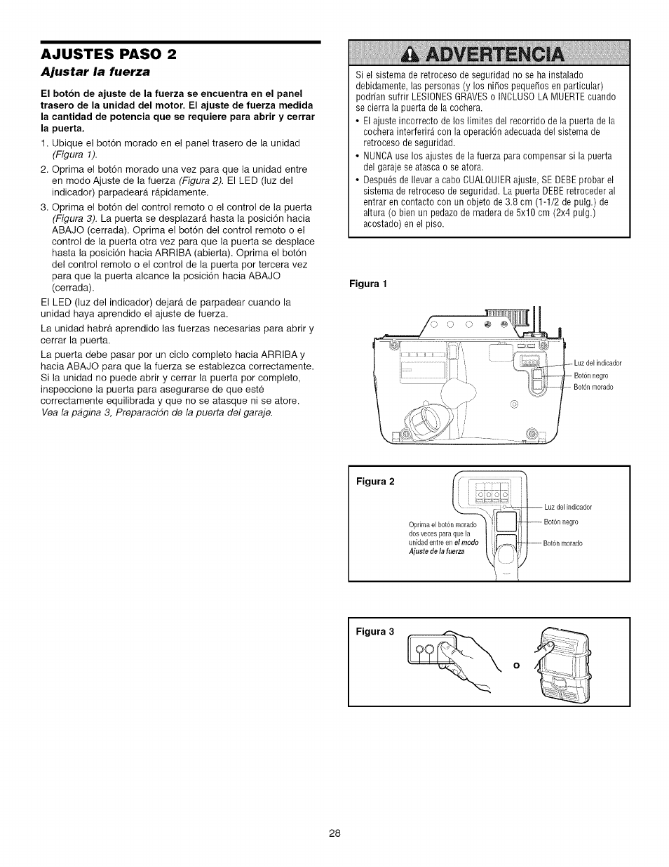 Ajustar la fuerza, Ajuste la fuerza, Ajustes paso 2 | À àdver1énc1a | Craftsman 139.53918d User Manual | Page 67 / 79