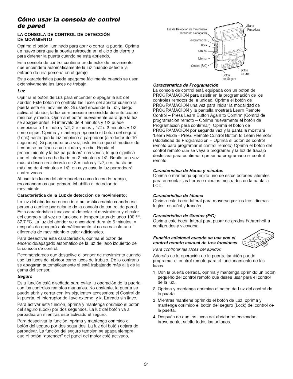 Cómo usar la consola de control de pared | Craftsman 139.53918d User Manual | Page 70 / 79