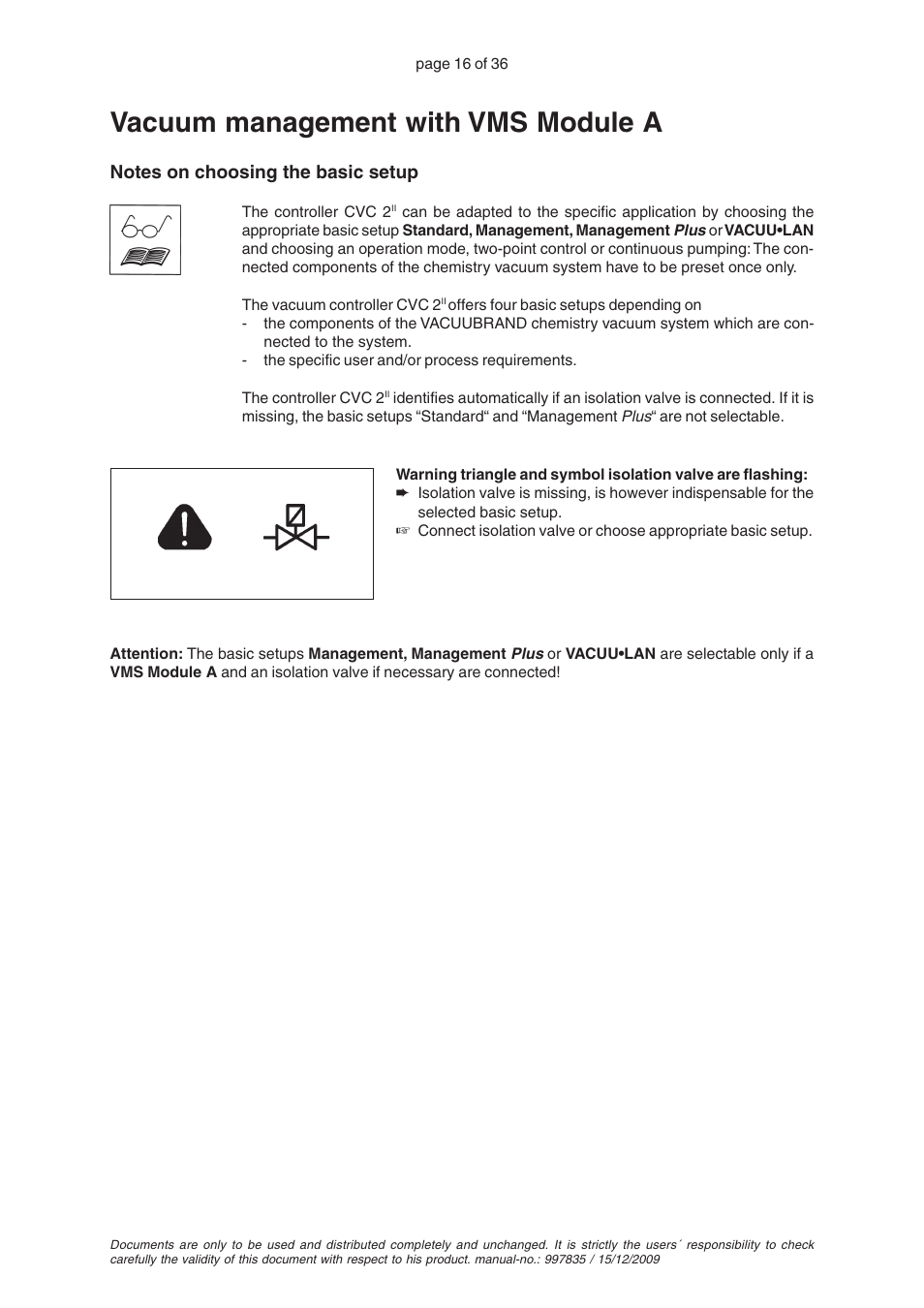 Vacuum management with vms module a | VACUUBRAND CVC 2II User Manual | Page 16 / 36