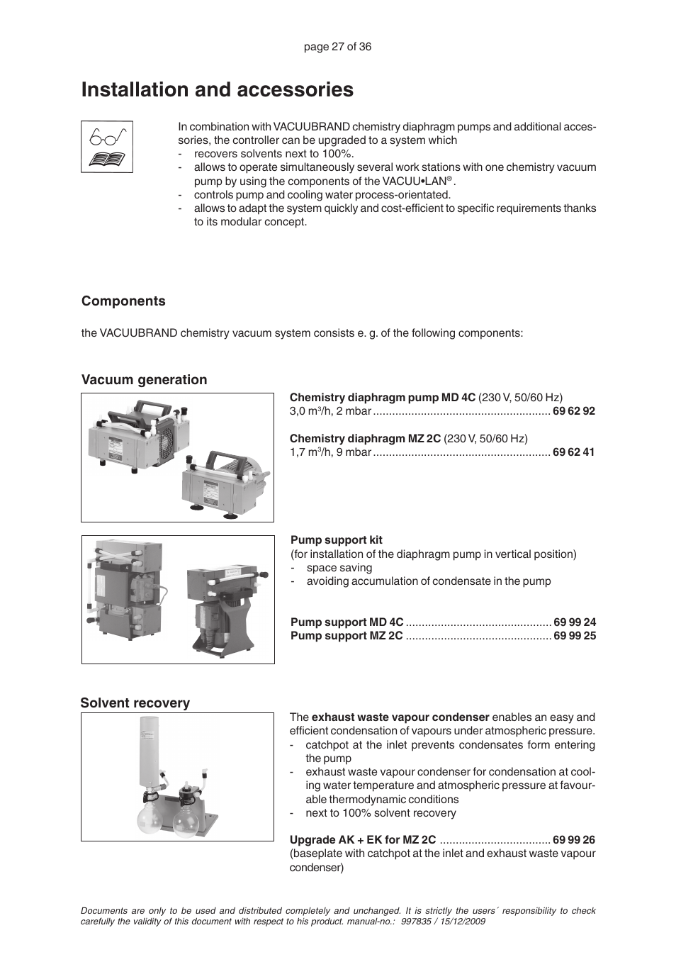 Installation and accessories | VACUUBRAND CVC 2II User Manual | Page 27 / 36