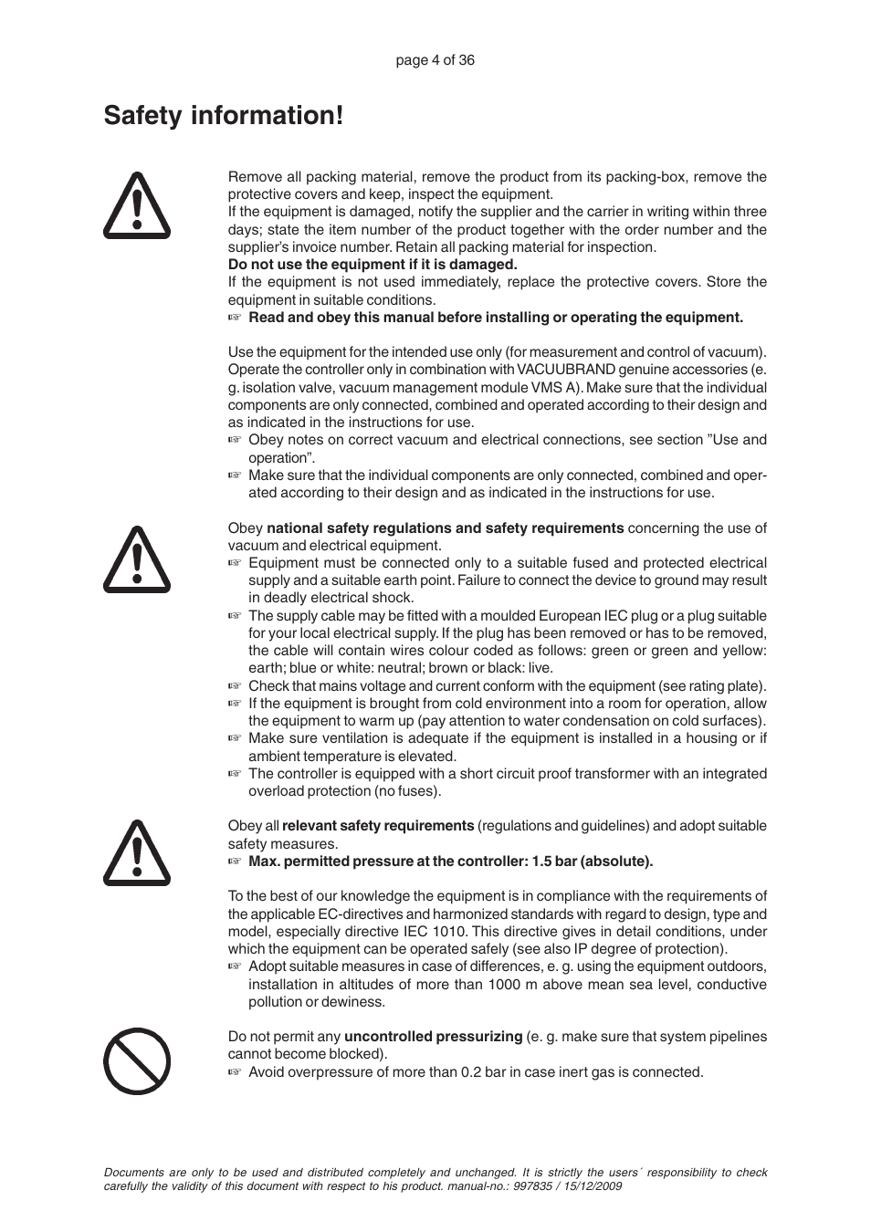 Safety information | VACUUBRAND CVC 2II User Manual | Page 4 / 36