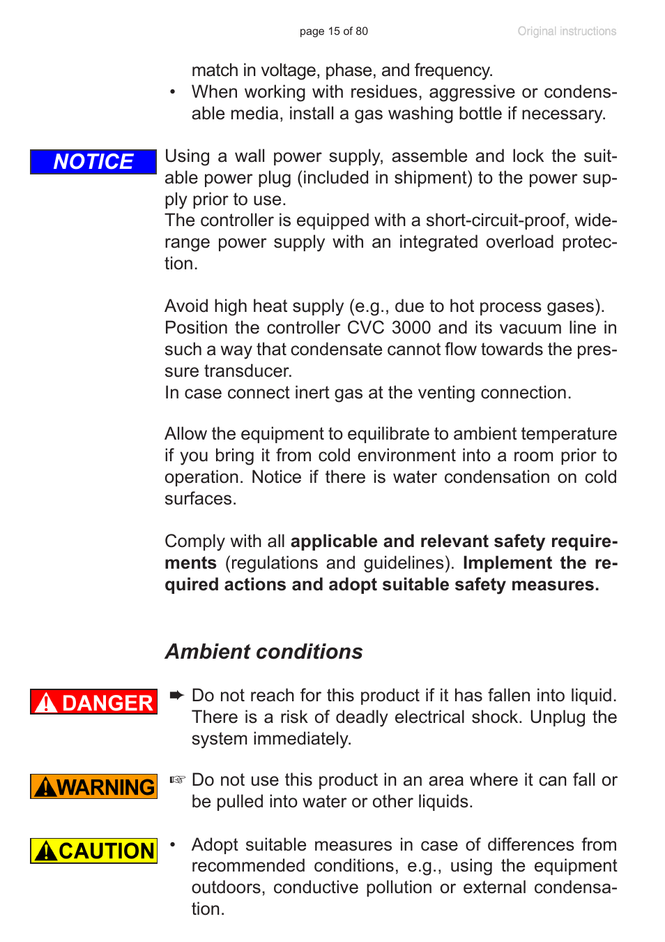 Ambient conditions, Notice | VACUUBRAND CVC 3000 User Manual | Page 15 / 80