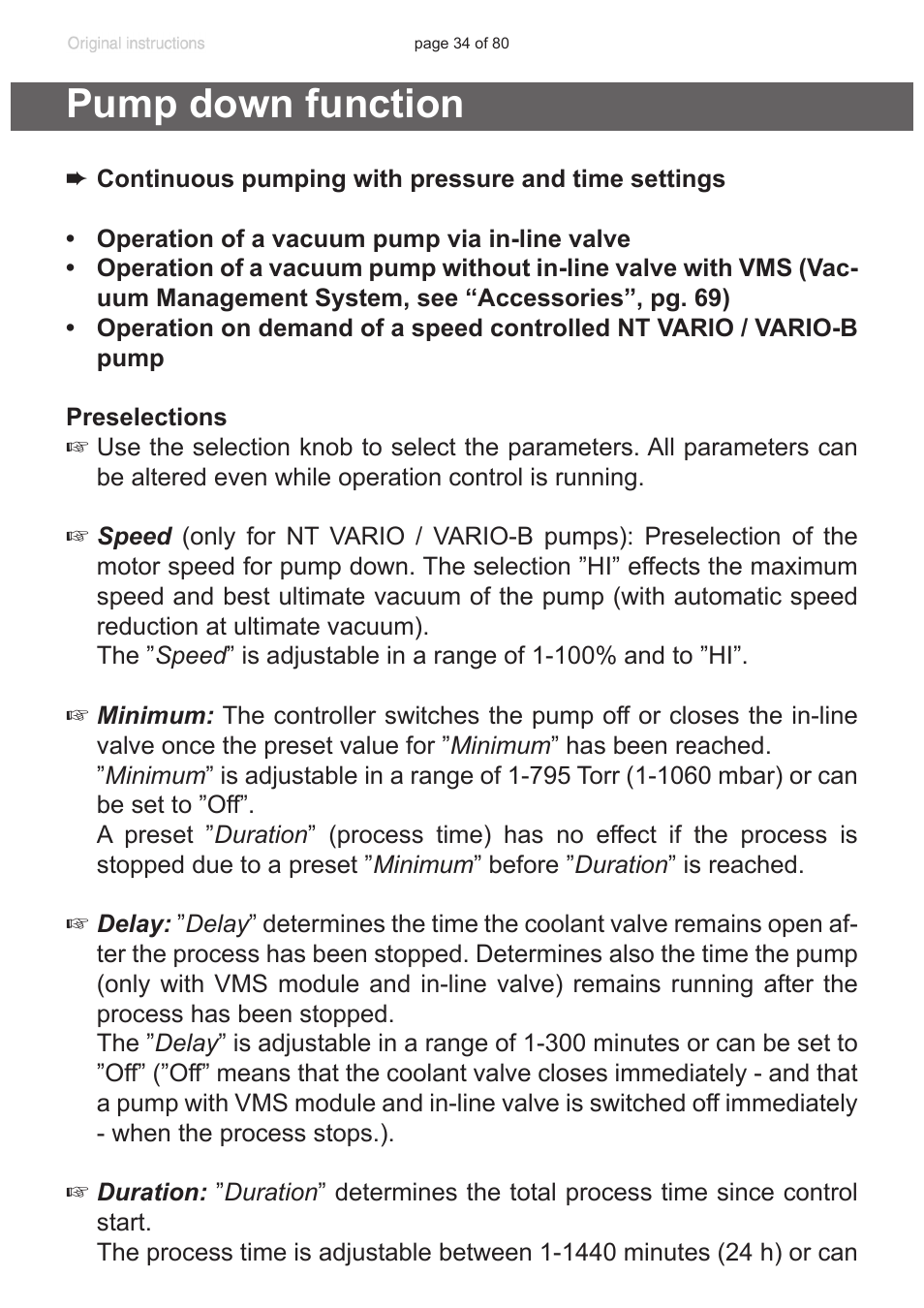 Pump down function | VACUUBRAND CVC 3000 User Manual | Page 34 / 80