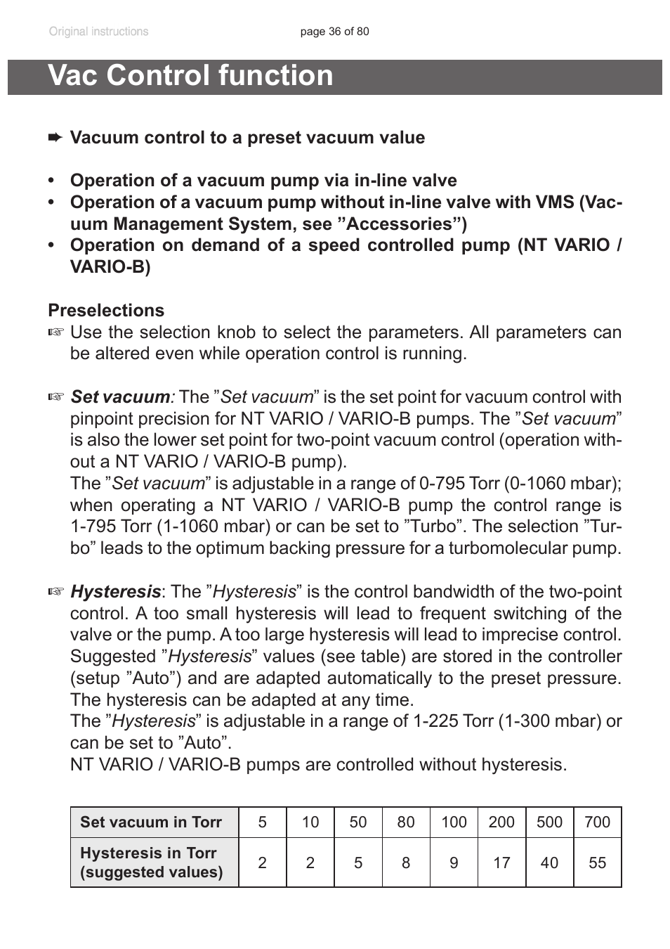 Vac control function | VACUUBRAND CVC 3000 User Manual | Page 36 / 80