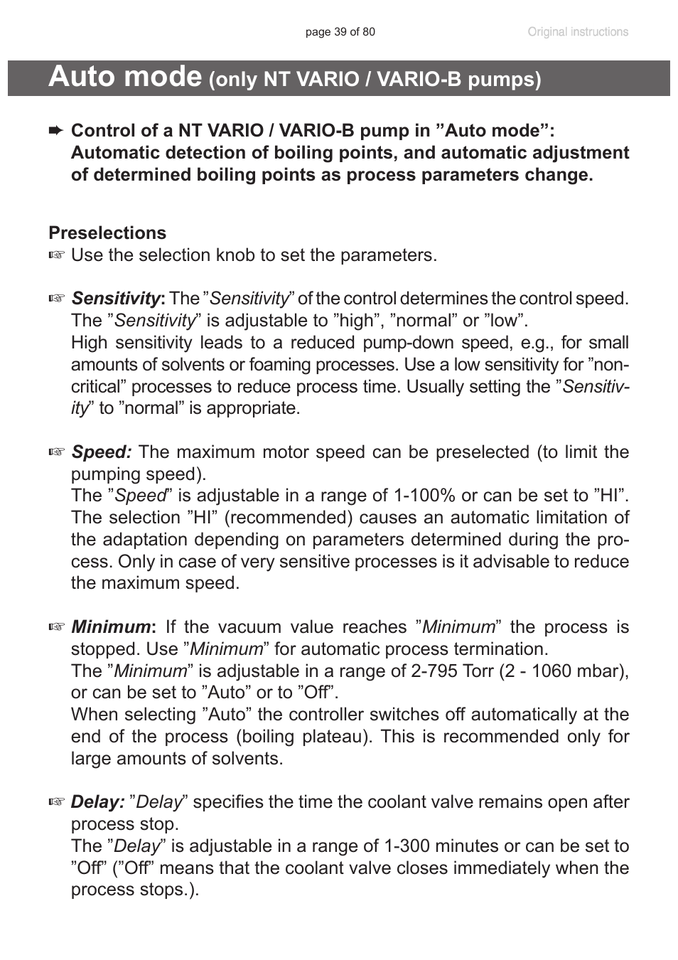 Auto mode (only nt vario / vario-b pumps), Auto mode, Only nt vario / vario-b pumps) | VACUUBRAND CVC 3000 User Manual | Page 39 / 80