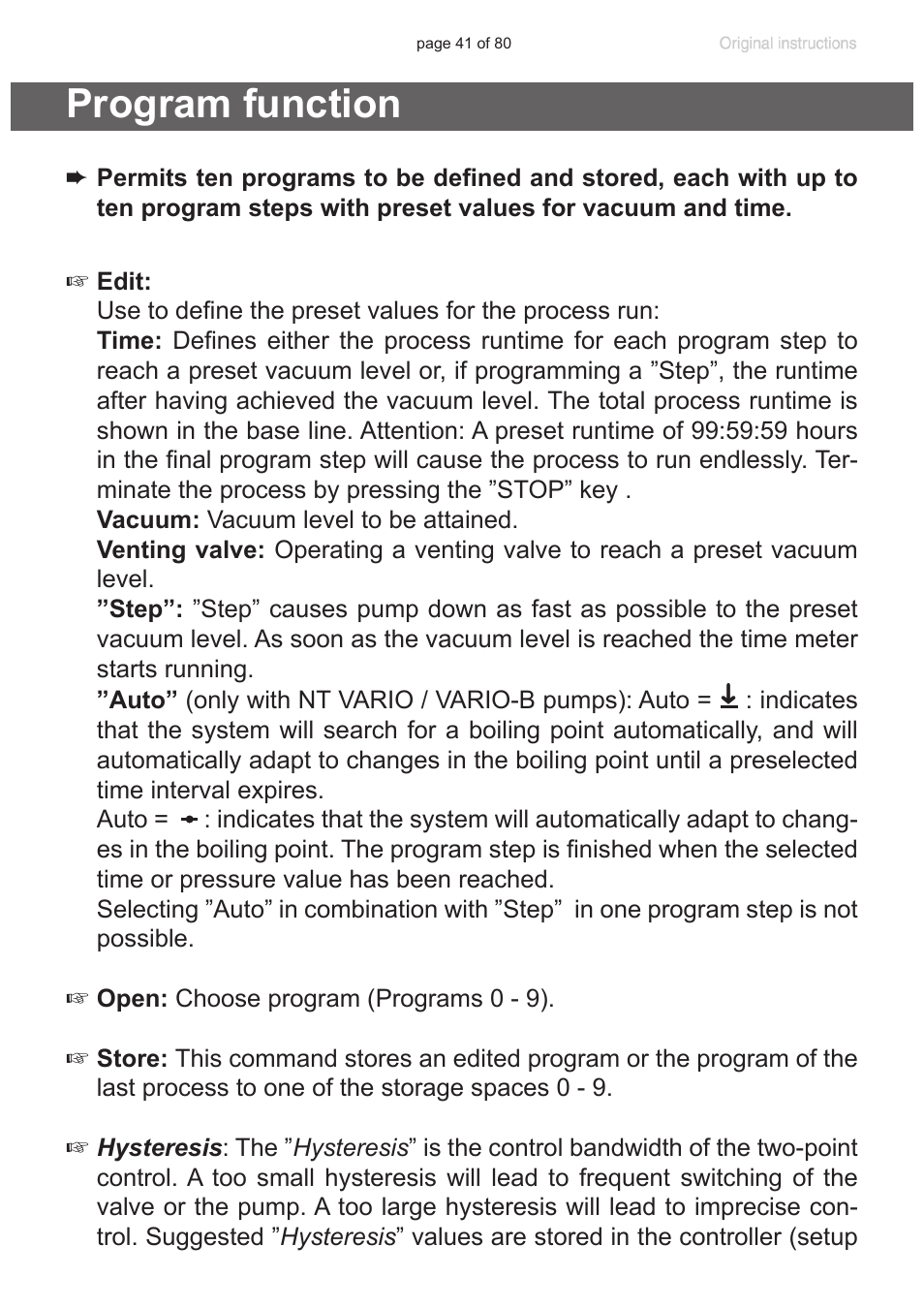 Program function | VACUUBRAND CVC 3000 User Manual | Page 41 / 80