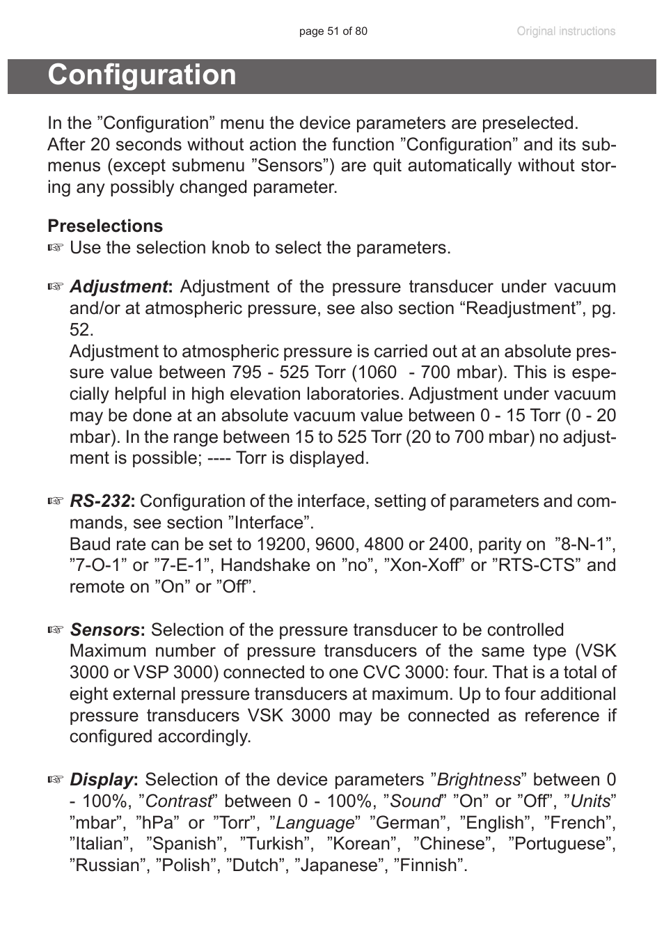 Configuration | VACUUBRAND CVC 3000 User Manual | Page 51 / 80