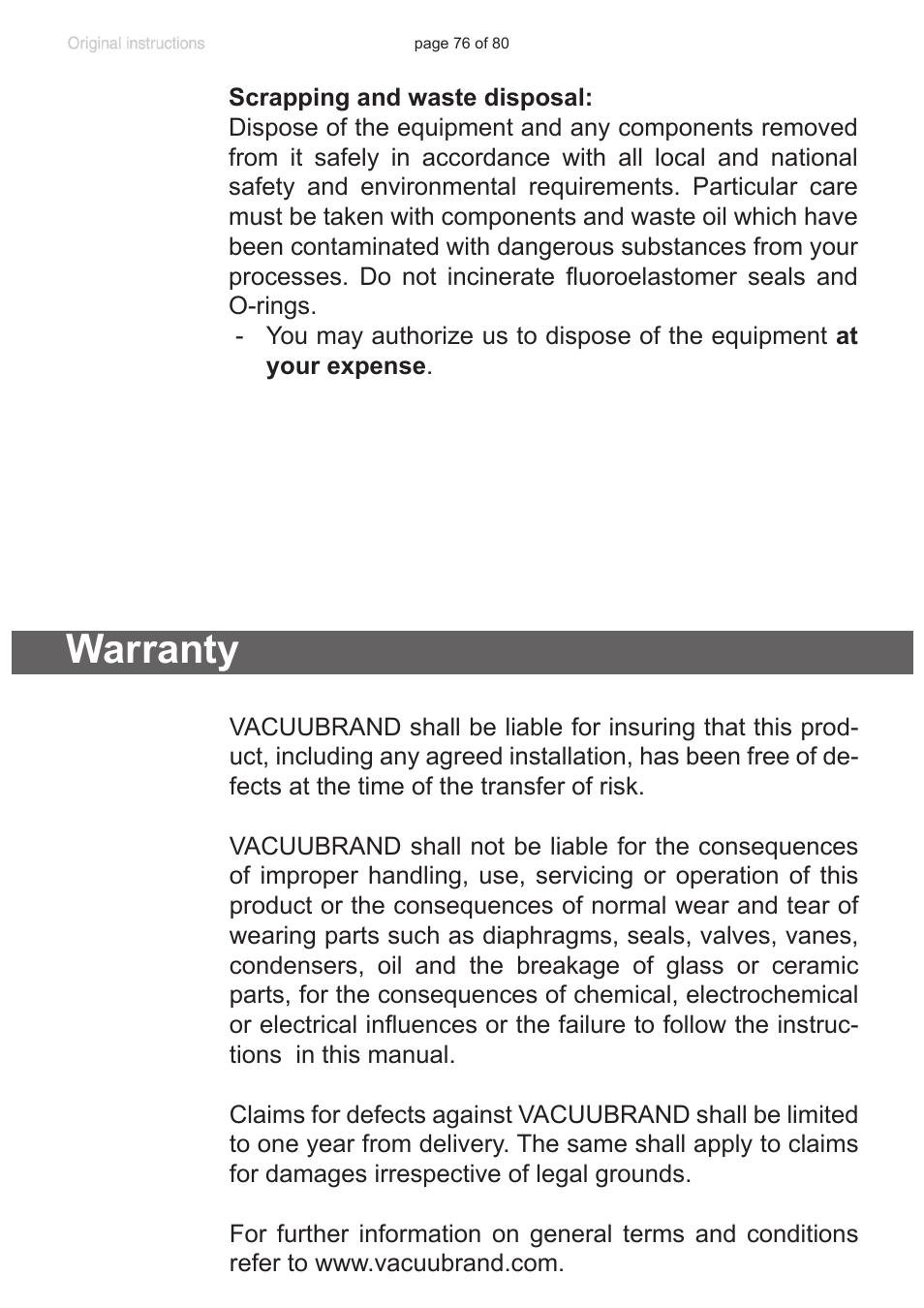 Warranty | VACUUBRAND CVC 3000 User Manual | Page 76 / 80
