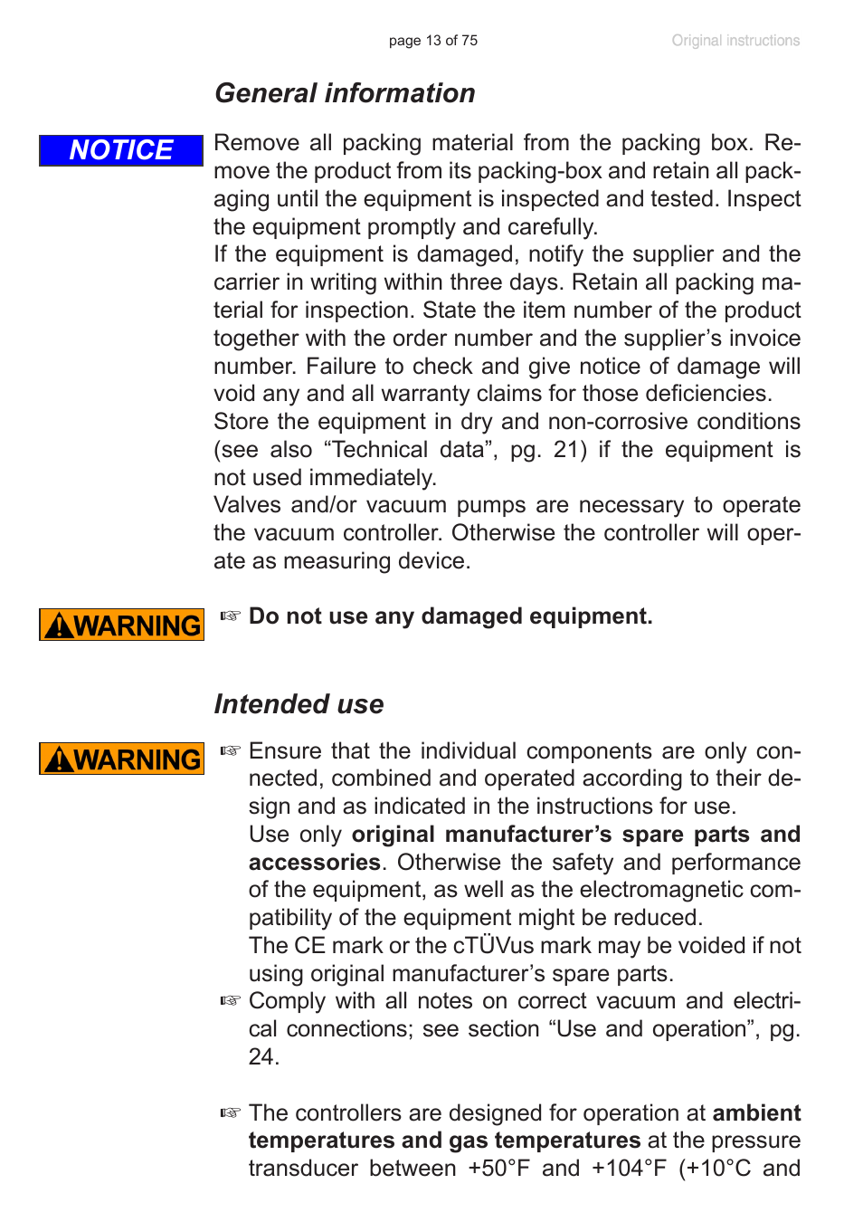 General information, Intended use, Notice | VACUUBRAND CVC 3000 E User Manual | Page 13 / 75