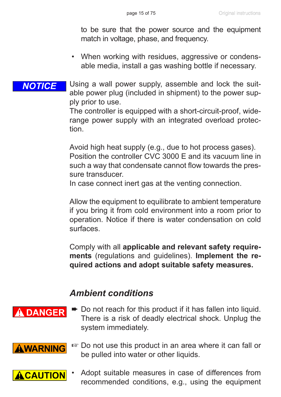 Ambient conditions, Notice | VACUUBRAND CVC 3000 E User Manual | Page 15 / 75