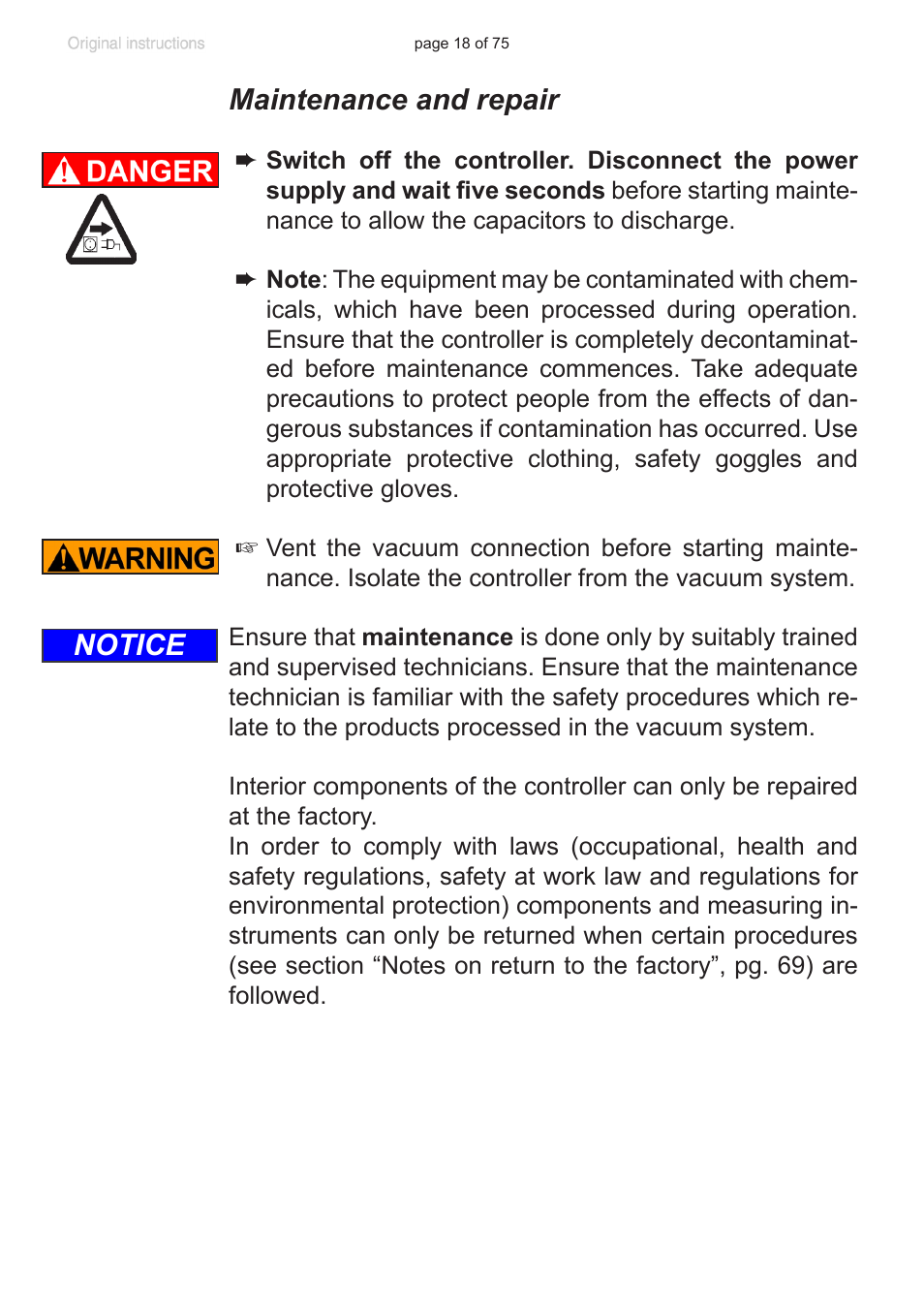 Maintenance and repair, Notice | VACUUBRAND CVC 3000 E User Manual | Page 18 / 75