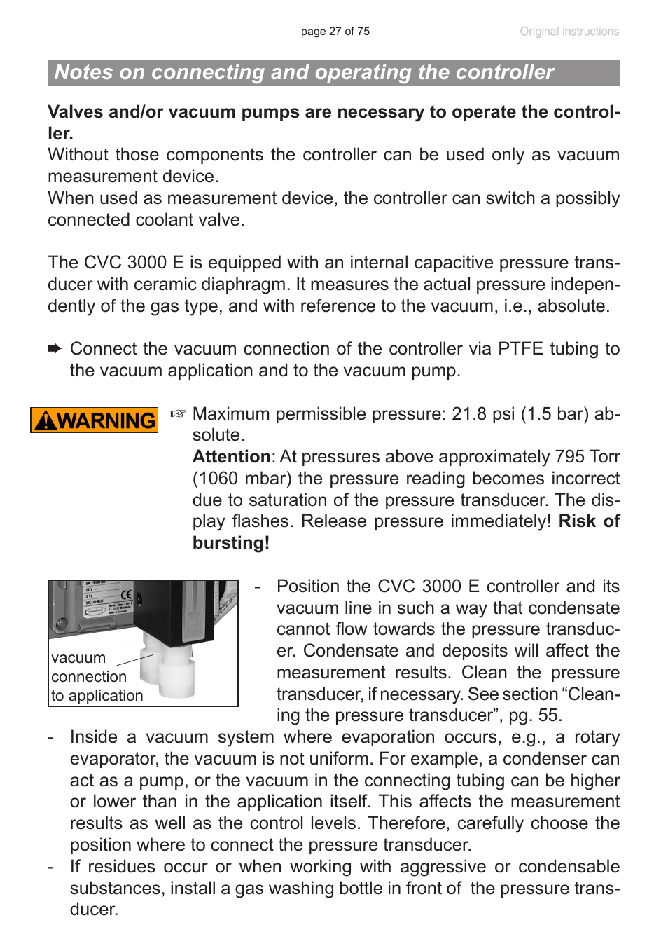 Notes on connecting and operating the controller | VACUUBRAND CVC 3000 E User Manual | Page 27 / 75
