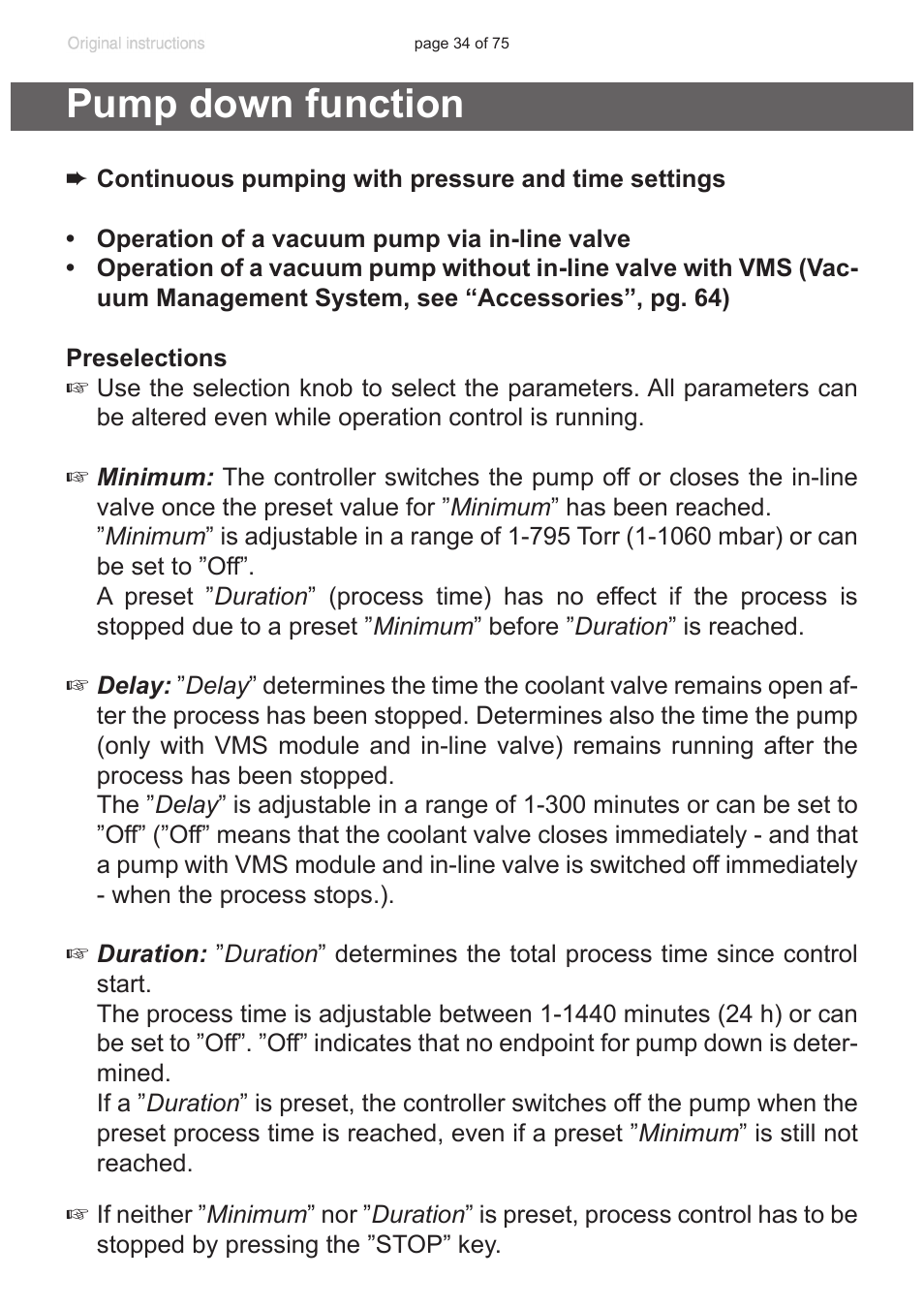 Pump down function | VACUUBRAND CVC 3000 E User Manual | Page 34 / 75