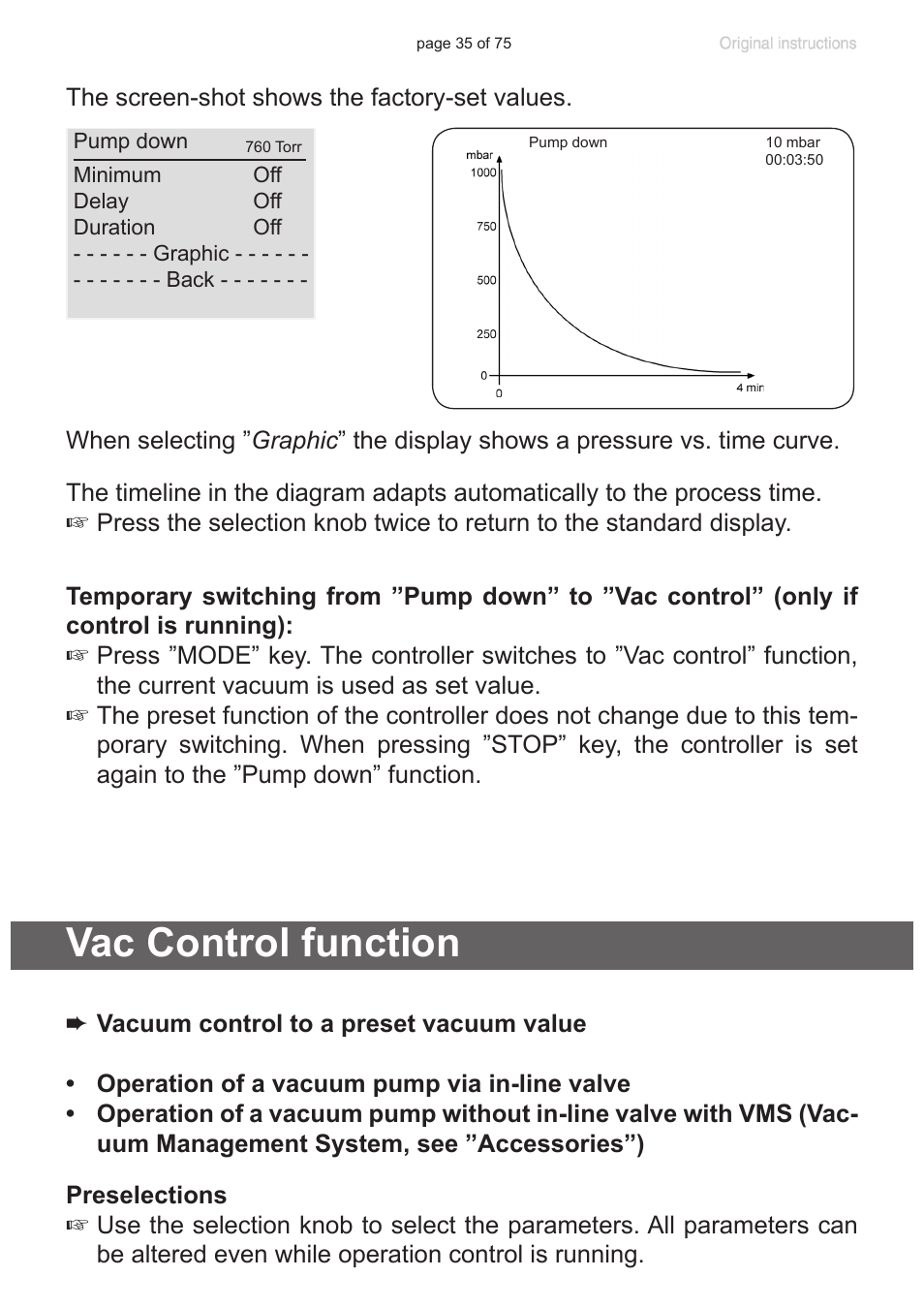 Vac control function | VACUUBRAND CVC 3000 E User Manual | Page 35 / 75