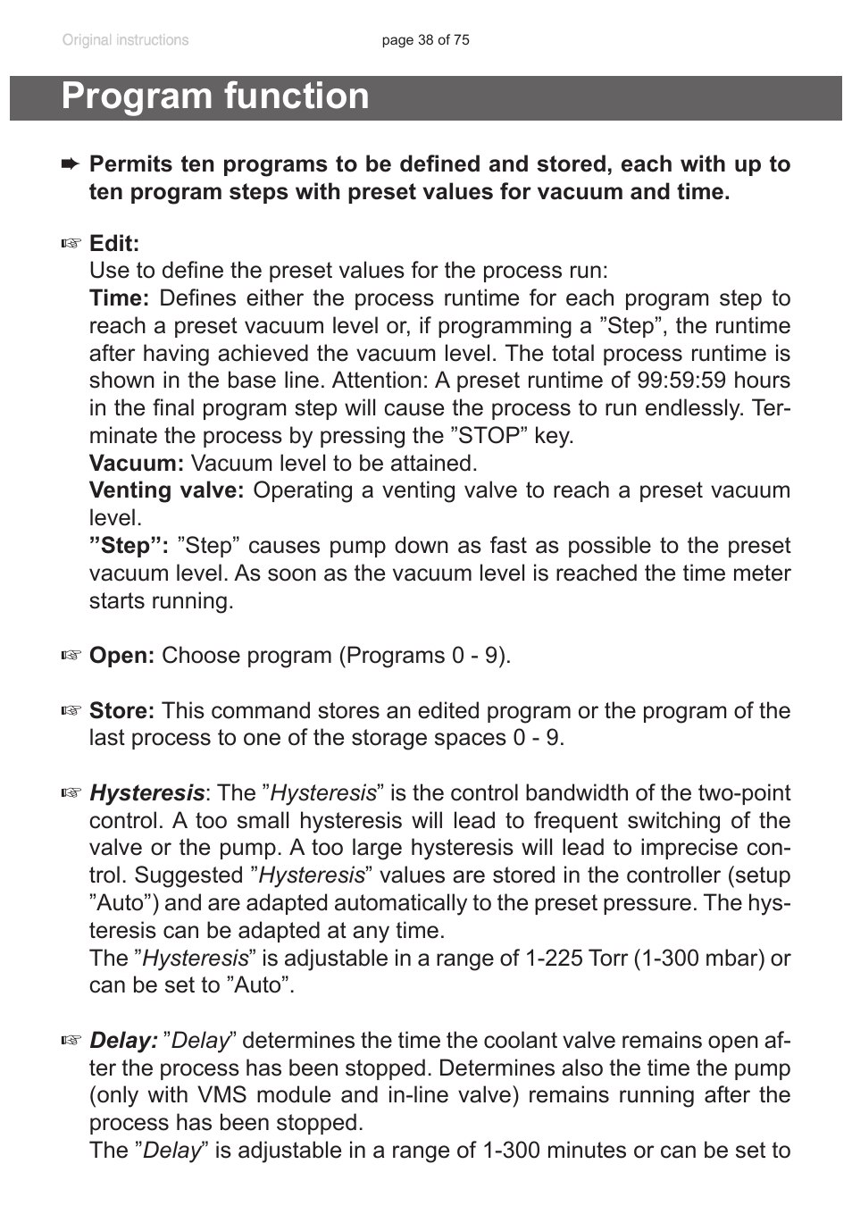 Program function | VACUUBRAND CVC 3000 E User Manual | Page 38 / 75