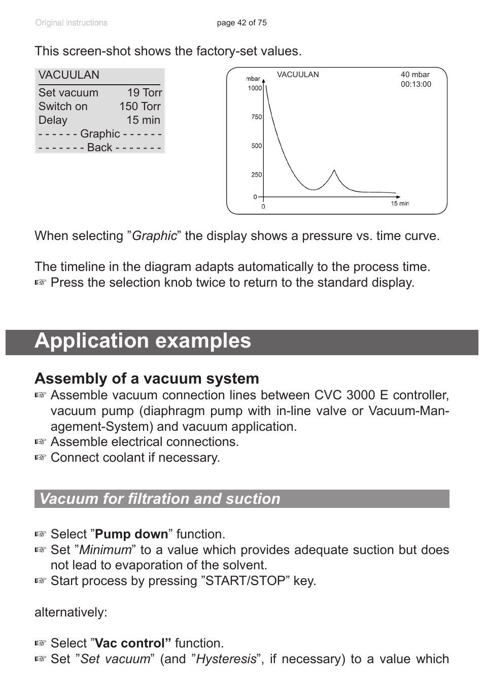 Application examples, Vacuum for filtration and suction, Assembly of a vacuum system | VACUUBRAND CVC 3000 E User Manual | Page 42 / 75