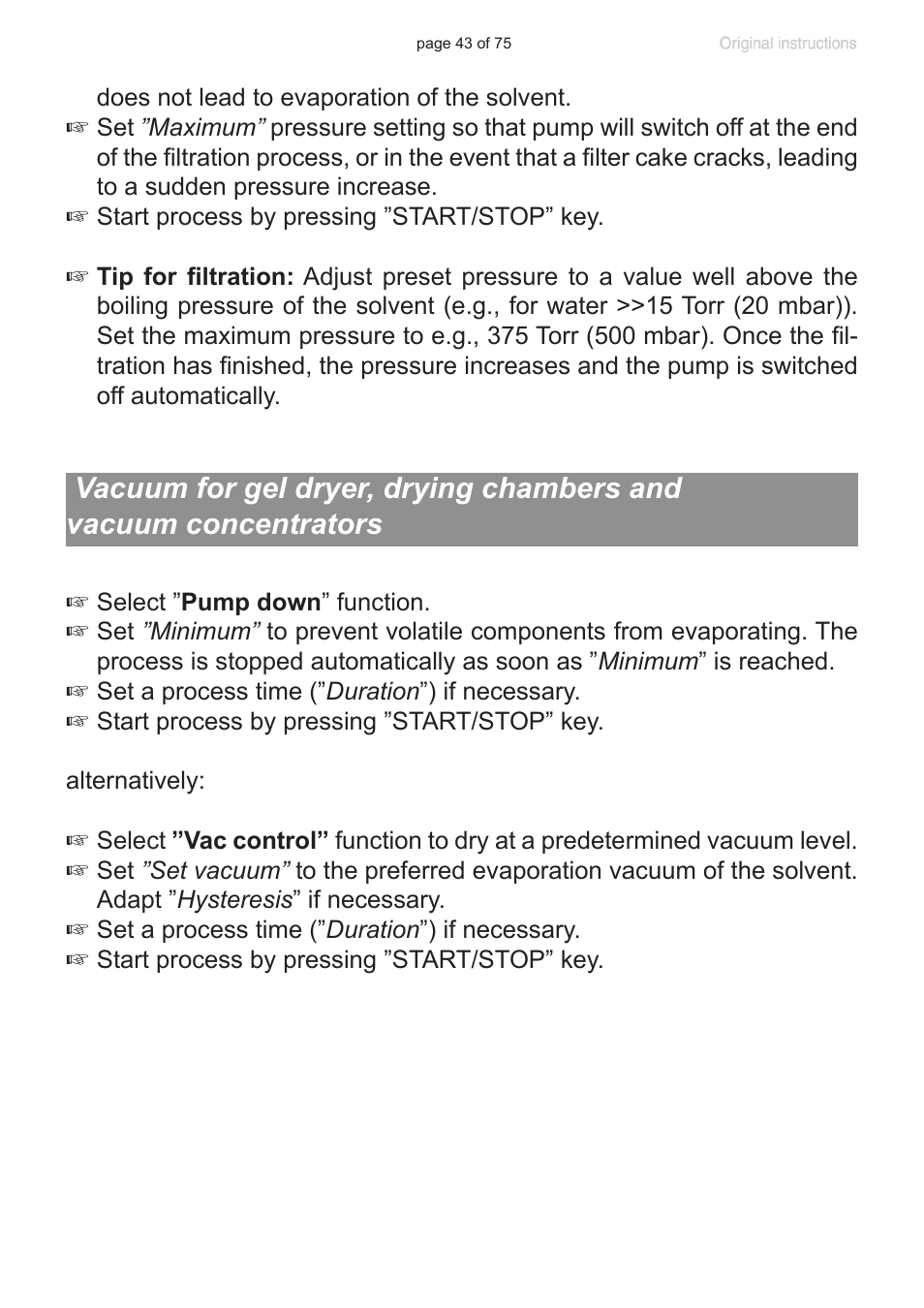 Vacuum for gel dryer, Drying chambers and vacuum concentrators | VACUUBRAND CVC 3000 E User Manual | Page 43 / 75