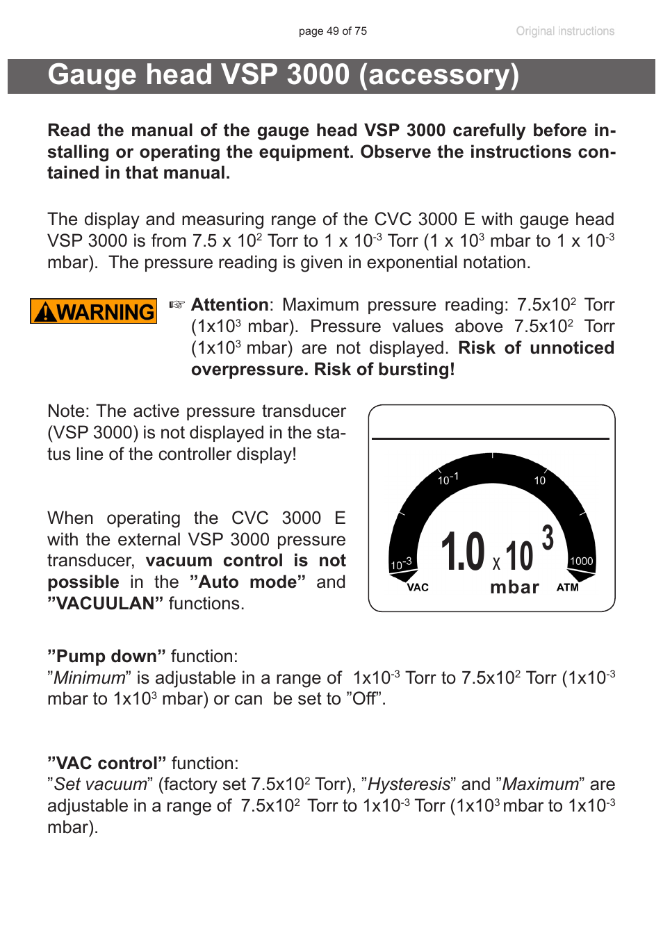 Gauge head vsp 3000 (accessory) | VACUUBRAND CVC 3000 E User Manual | Page 49 / 75