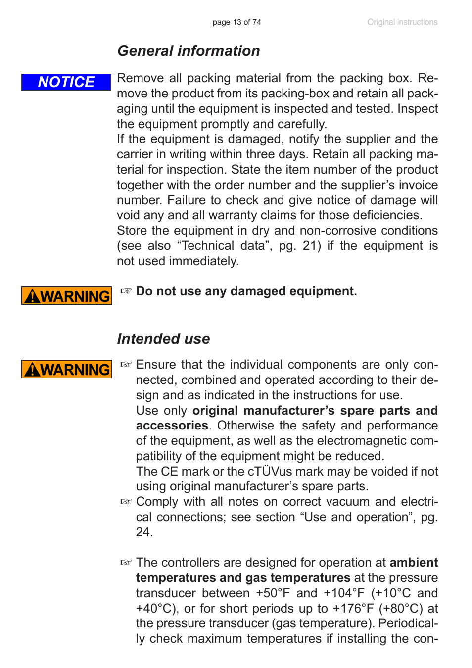 General information, Intended use, Notice | VACUUBRAND CVC 3000 detect User Manual | Page 13 / 74