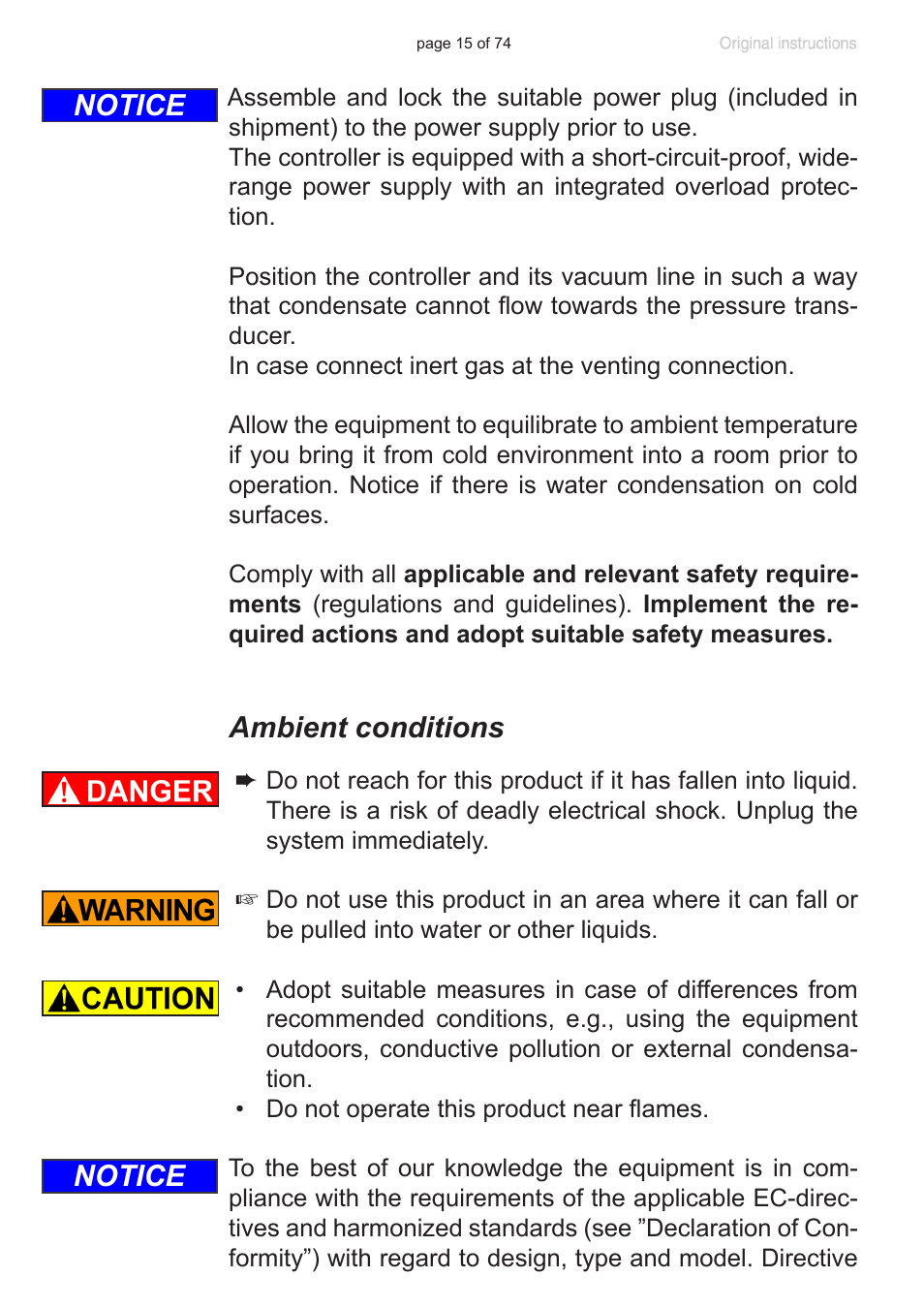 Ambient conditions, Notice | VACUUBRAND CVC 3000 detect User Manual | Page 15 / 74