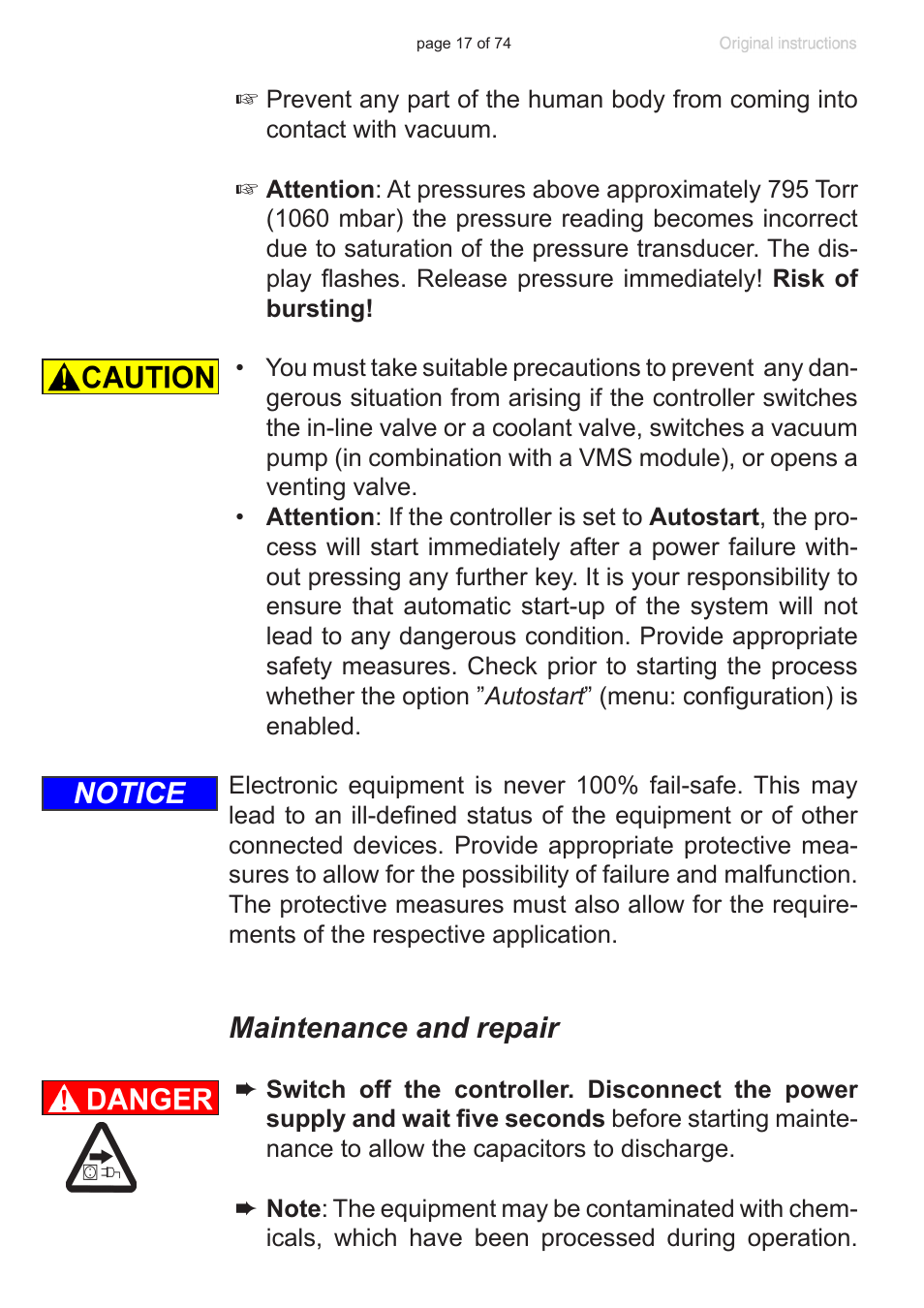 Maintenance and repair, Notice | VACUUBRAND CVC 3000 detect User Manual | Page 17 / 74