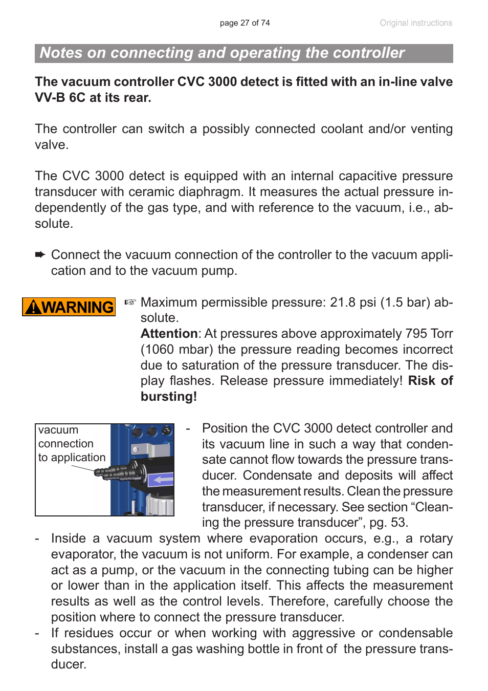 Notes on connecting and operating the controller | VACUUBRAND CVC 3000 detect User Manual | Page 27 / 74