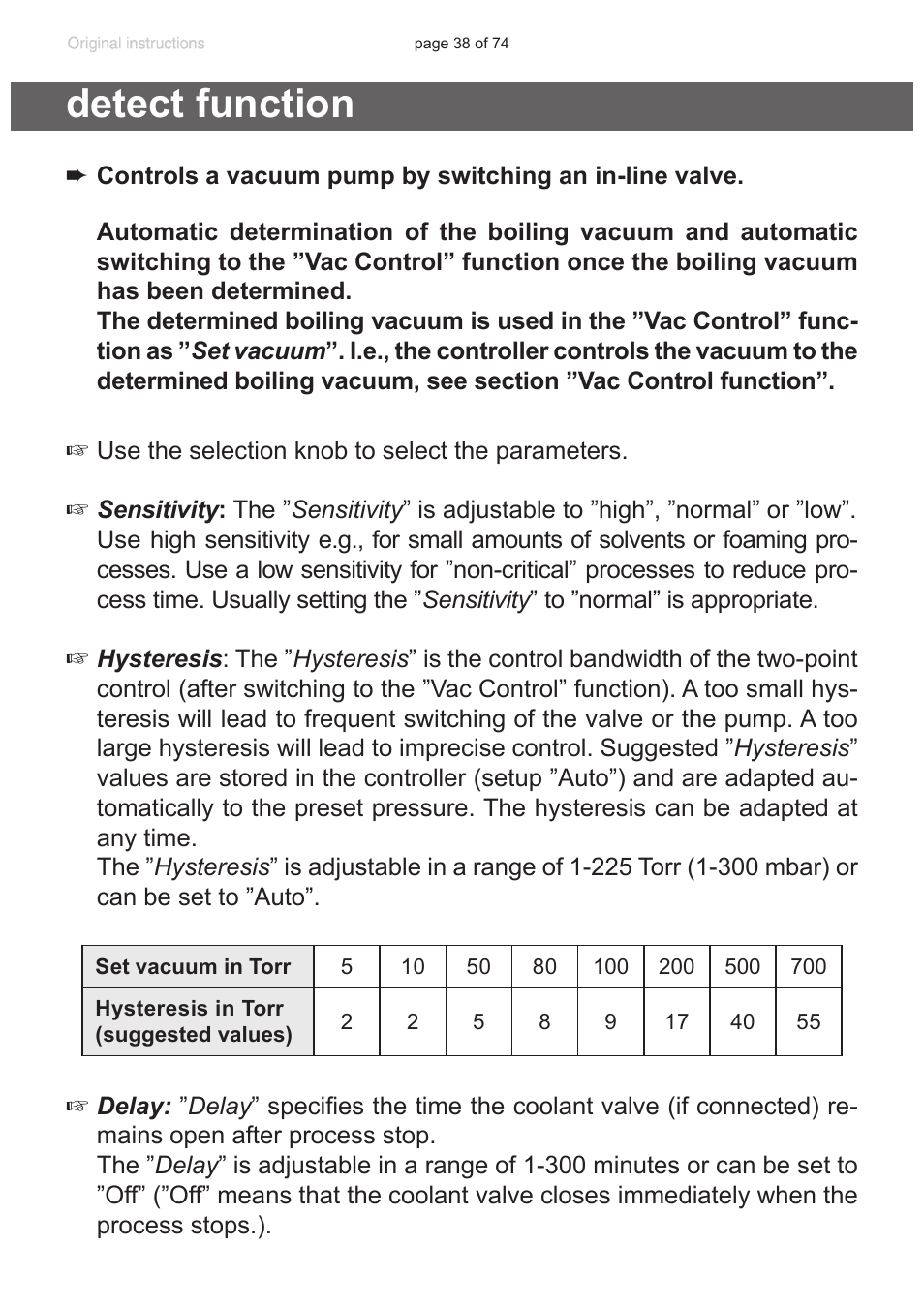 Detect function | VACUUBRAND CVC 3000 detect User Manual | Page 38 / 74