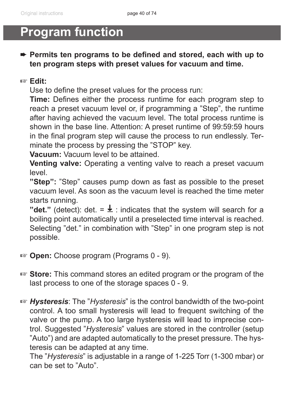 Program function | VACUUBRAND CVC 3000 detect User Manual | Page 40 / 74