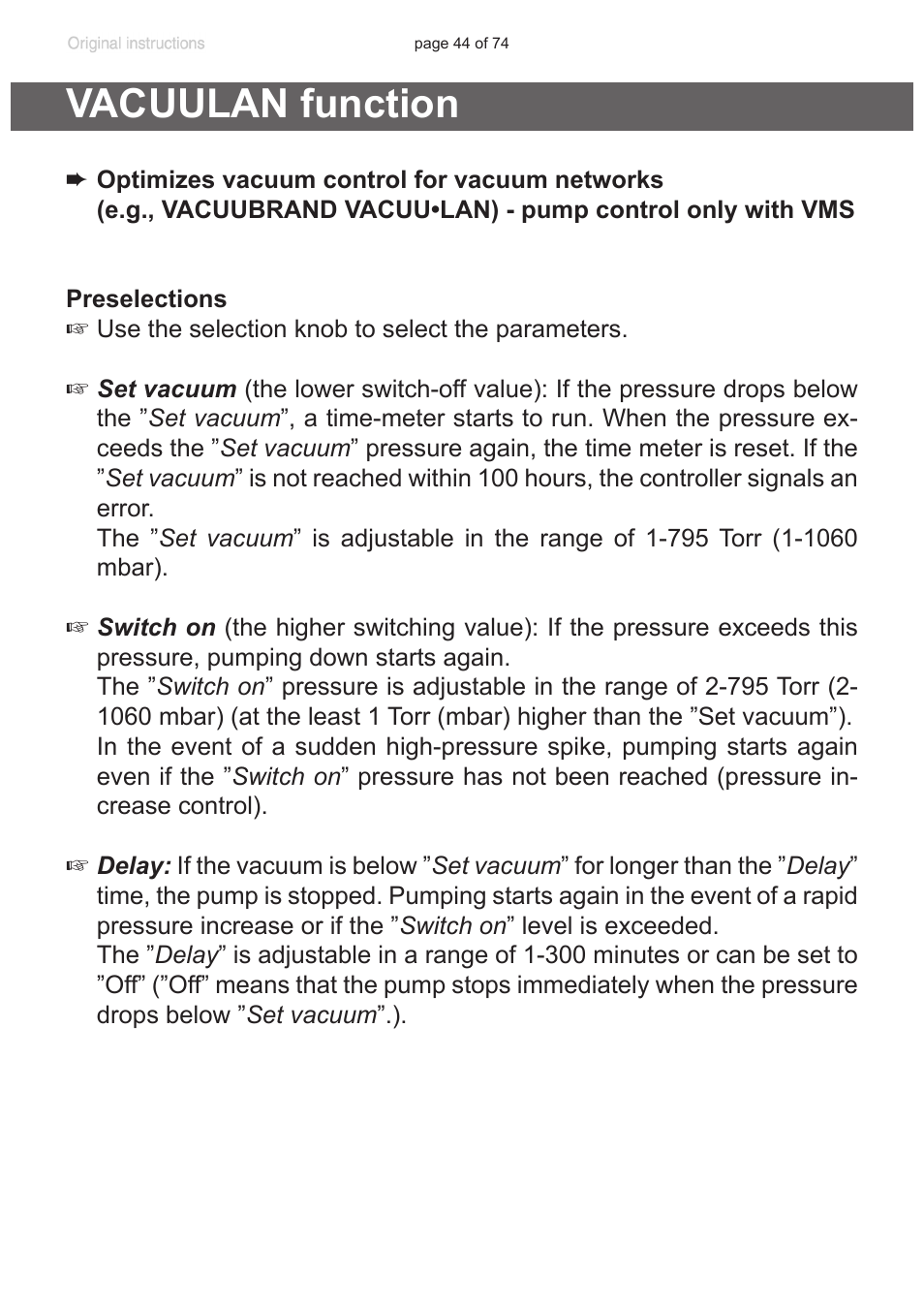 Vacuulan function | VACUUBRAND CVC 3000 detect User Manual | Page 44 / 74