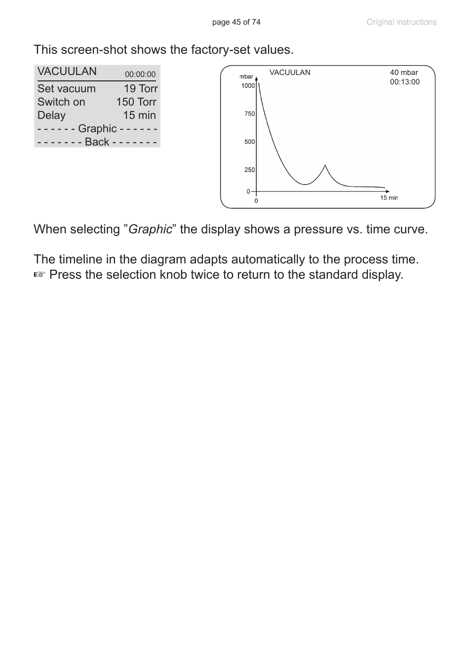 This screen-shot shows the factory-set values | VACUUBRAND CVC 3000 detect User Manual | Page 45 / 74