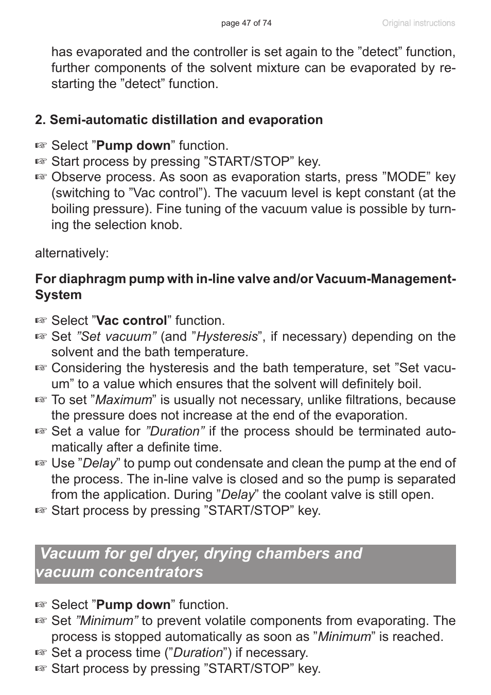 Vacuum for gel dryer, Drying chambers and vacuum concentrators | VACUUBRAND CVC 3000 detect User Manual | Page 47 / 74