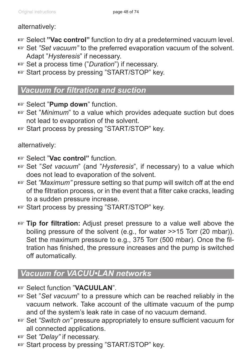 Vacuum for filtration and suction, Vacuum for vacuu•lan networks | VACUUBRAND CVC 3000 detect User Manual | Page 48 / 74