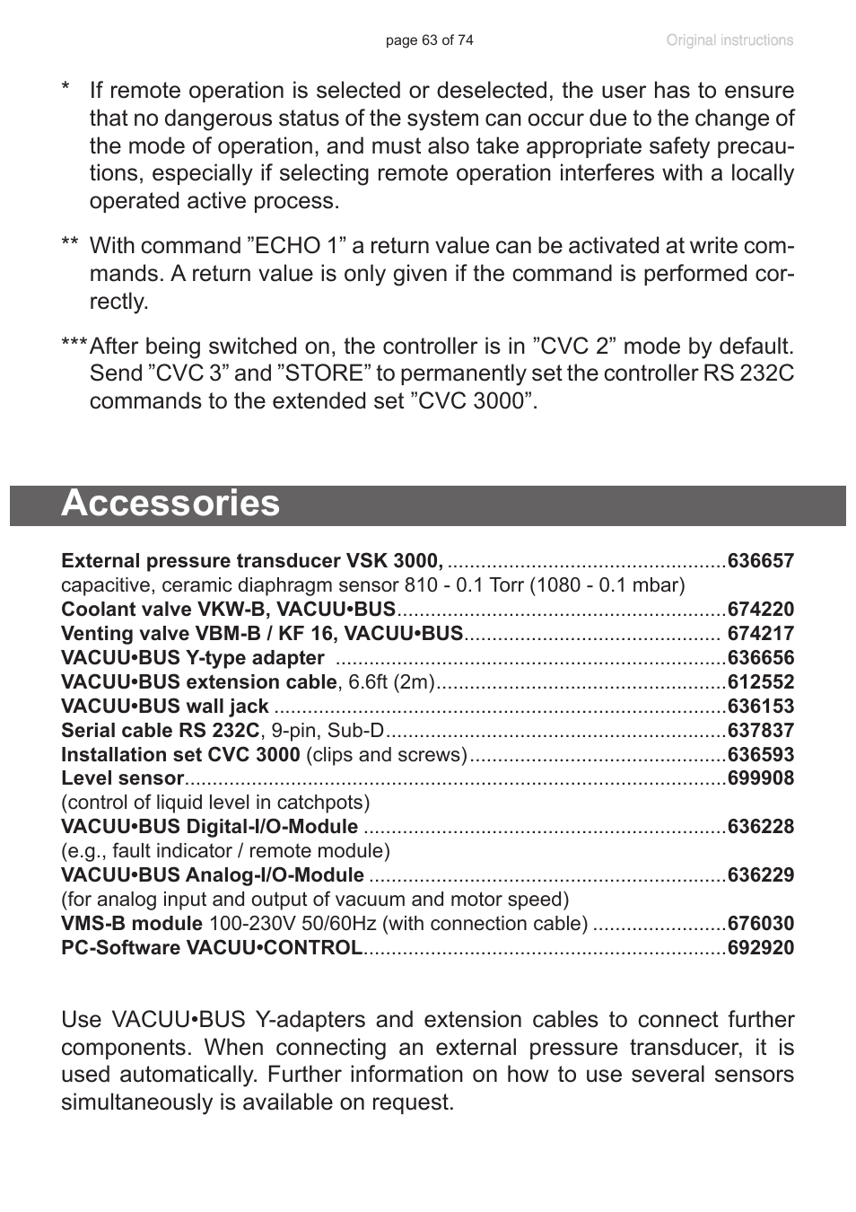 Accessories | VACUUBRAND CVC 3000 detect User Manual | Page 63 / 74