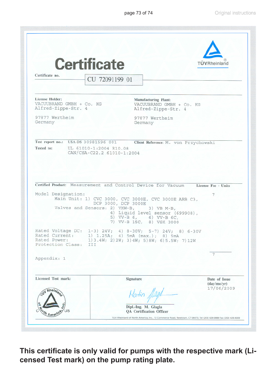 VACUUBRAND CVC 3000 detect User Manual | Page 73 / 74