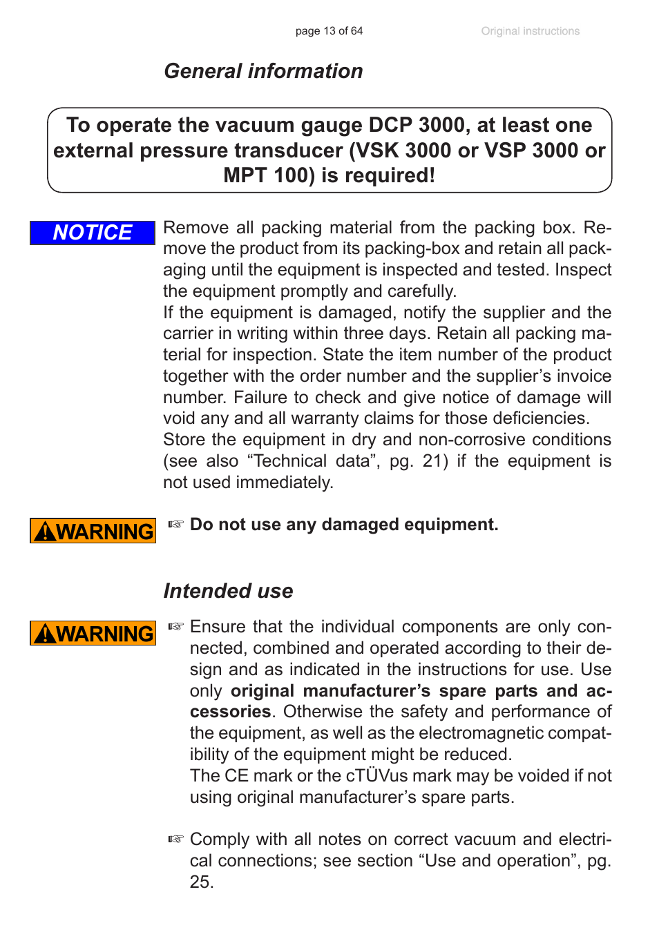 General information, Intended use, Notice | VACUUBRAND DCP 3000 User Manual | Page 13 / 64