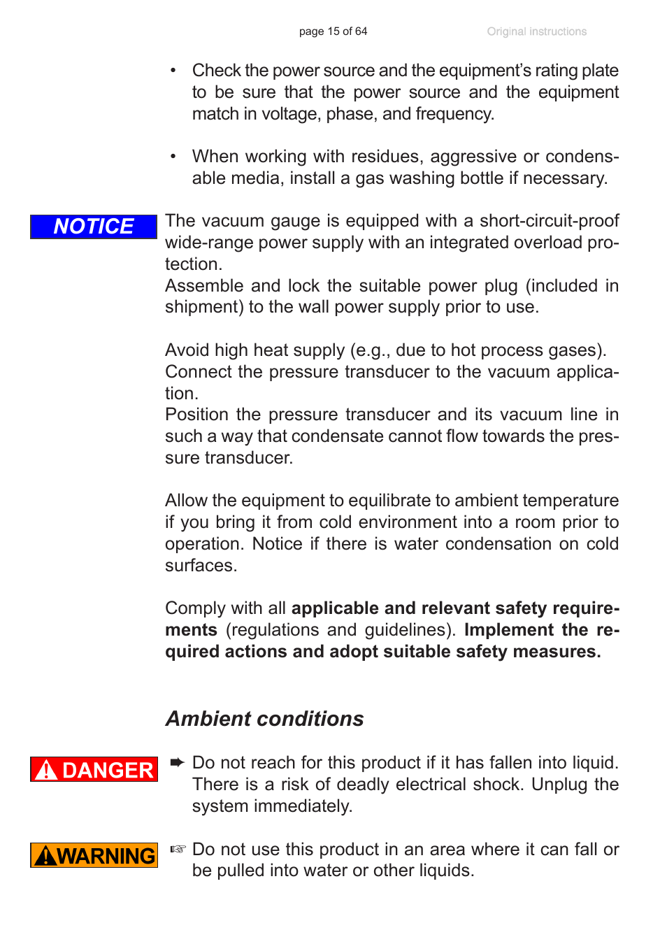 Ambient conditions, Notice | VACUUBRAND DCP 3000 User Manual | Page 15 / 64